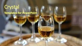 Presentation with barrels - Audience pleasing presentation theme consisting of glasses of wine in cellar with old barrels backdrop and a tawny brown colored foreground