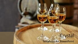  Presentation with barrels - Amazing PPT theme having glasses of wine in cellar backdrop and a coral colored foreground