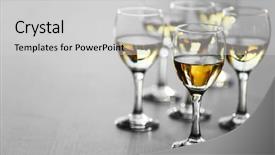  Presentation with glasses blurry eye chart - PPT layouts featuring glasses of wine on wooden background and a light gray colored foreground
