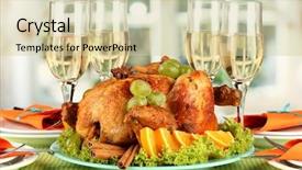  Presentation with banquet - Presentation theme having glasses of wine thanksgiving day background and a  colored foreground