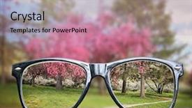  Presentation with glasses - Slide deck with glasses on a park bench background and a coral colored foreground