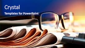  Presentation with web - PPT theme consisting of glasses on stack of newspapers background and a navy blue colored foreground