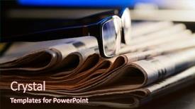  Presentation with newspapers - PPT theme having glasses on stack of newspapers background and a wine colored foreground