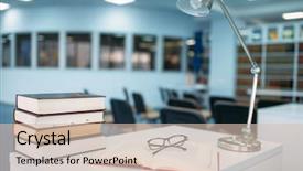  Presentation with tan book stack stacks of books - Audience pleasing PPT layouts consisting of glasses on table in library backdrop and a lemonade colored foreground
