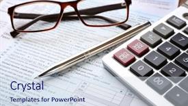  Presentation with calculator - Presentation design with glasses on table tax background and a sky blue colored foreground