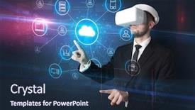  Presentation with knowledge sharing innovation social media - Amazing PPT theme having organize lifesize projected social media backdrop and a  colored foreground