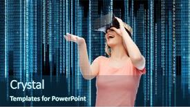  Presentation with virtual reality therapy - Amazing theme having glasses over binary code numbers backdrop and a ocean colored foreground