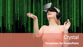  Presentation with virtual reality shooter - PPT layouts consisting of glasses over binary code numbers background and a coral colored foreground