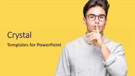  Presentation with elegant man in glasses optics - Audience pleasing slides consisting of glasses over isolated background ask backdrop and a yellow colored foreground