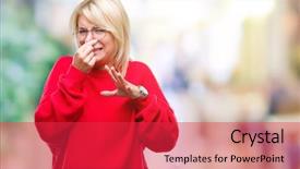  Presentation with young woman wearing boxer gloves - Slide set featuring glasses over isolated background smell background and a red colored foreground