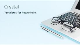  Presentation with glasses - Theme enhanced with glasses-over-laptop-on-blue background and a sky blue colored foreground