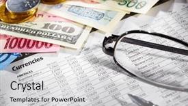  Presentation with foreign currency exchange - Amazing PPT theme having glasses over the foreign exchange backdrop and a light gray colored foreground