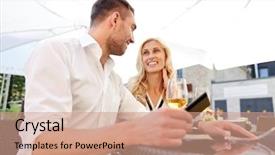  Presentation with pay restaurant bill bill bank - PPT layouts having glasses paying bill at restaurant background and a coral colored foreground