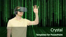  Presentation with virtual reality rehab - PPT theme consisting of glasses playing game over binary background and a  colored foreground