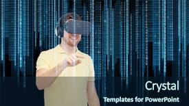  Presentation with virtual reality physical therapy - Audience pleasing presentation consisting of glasses playing game over binary backdrop and a navy blue colored foreground