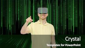  Presentation with virtual reality rehab - Colorful PPT theme enhanced with glasses playing game over binary backdrop and a  colored foreground