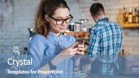  Presentation with coffee shop - Presentation design with glasses standing in coffee shop background and a teal colored foreground