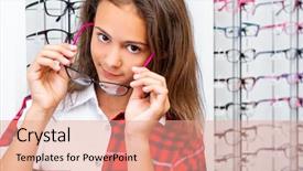  Presentation with hacker in pink and black - Colorful slide deck enhanced with glasses standing in the optical backdrop and a coral colored foreground