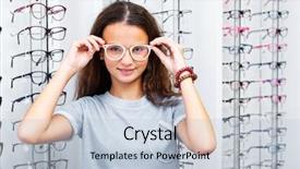  Presentation with smiling little girl - Presentation theme enhanced with glasses standing in the optical background and a lemonade colored foreground