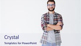  Presentation with shot - Presentation theme having glasses standing with arms folded background and a sky blue colored foreground