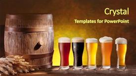  Presentation with beer - Amazing theme having glasses with a wooden barrel backdrop and a tawny brown colored foreground