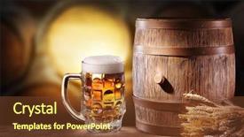  Presentation with beer bar pub tap counter - Amazing PPT theme having glasses with a wooden barrel backdrop and a tawny brown colored foreground