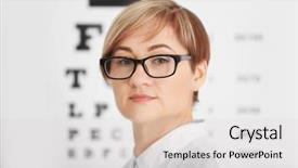  Presentation with glasses - PPT theme consisting of glasses with blurred eye chart background and a  colored foreground