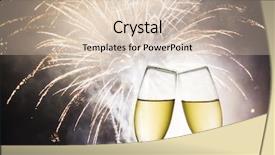  Presentation with fireworks - Slide set featuring glasses with champagne against fireworks background and a soft green colored foreground