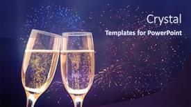  Presentation with new year - PPT theme having glasses-with-champagne-against-fireworks background and a navy blue colored foreground