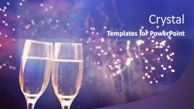  Presentation with fireworks on chinese new year - Presentation design featuring glasses-with-champagne-against-fireworks background and a cobalt blue colored foreground