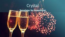  Presentation with fireworks on chinese new year - Cool new PPT theme with glasses-with-champagne-against-fireworks backdrop and a ocean colored foreground