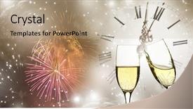  Presentation with fireworks - Presentation design with glasses with champagne against fireworks background and a coral colored foreground