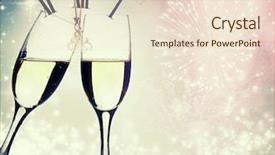  Presentation with two glasses of champagne - Colorful presentation design enhanced with glasses with champagne against fireworks and clock close to midnight backdrop and a lemonade colored foreground
