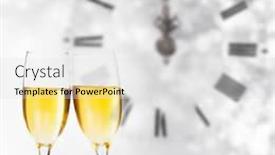  Presentation with champagne - Colorful slides enhanced with glasses with champagne against holiday lights and clock close to midnight backdrop and a light gray colored foreground