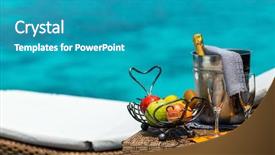  Presentation with spirit - Amazing slide deck having glasses with champagne and fruit backdrop and a teal colored foreground