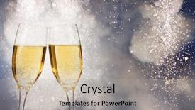  Presentation with sparkling - Slides consisting of glasses with champagne over fireworks background and a light gray colored foreground