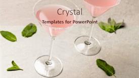  Presentation with beverages - Presentation design enhanced with glasses-with-cocktails-and-leaves background and a lemonade colored foreground