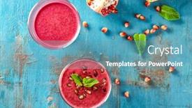  Presentation with smoothies - Amazing PPT theme having glasses-with-delicious-pomegranate-smoothies backdrop and a teal colored foreground