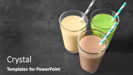  Presentation with protein - PPT theme featuring glasses with different protein shakes on table background and a dark gray colored foreground