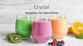  Presentation with protein - Presentation theme featuring glasses with different protein shakes on table background and a light gray colored foreground