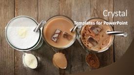  Presentation with protein - Amazing slide set having glasses with different protein shakes and powders in spoons on wooden table backdrop and a coral colored foreground