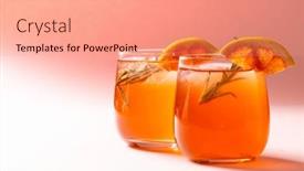  Presentation with beverages - Slide set having glasses-with-drinks-and-fruits background and a coral colored foreground