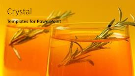  Presentation with beverages - Presentation design featuring glasses-with-drinks-and-thyme background and a gold colored foreground