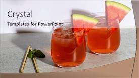  Presentation with beverages - Slides with glasses-with-drinks-and-watermelon background and a sky blue colored foreground