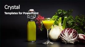  Presentation with juices - Audience pleasing PPT layouts consisting of glasses with fresh organic vegetable backdrop and a black colored foreground
