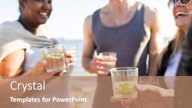  Presentation with lemonade - Audience pleasing PPT layouts consisting of glasses with lemonade in hands of cheering friends backdrop and a coral colored foreground