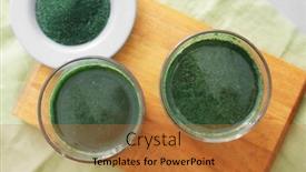  Presentation with spirulina - Colorful PPT layouts enhanced with glasses with spirulina drink on wooden board backdrop and a red colored foreground