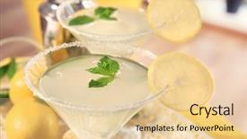  Presentation with drop - Audience pleasing theme consisting of glasses with tasty lemon drop backdrop and a lemonade colored foreground