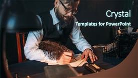  Presentation with feather cartoon - PPT theme with glasses writes with feather background and a wine colored foreground