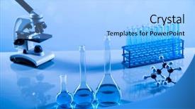  Presentation with beakers - Slide deck featuring glassware laboratory beakers science experiment background and a  colored foreground